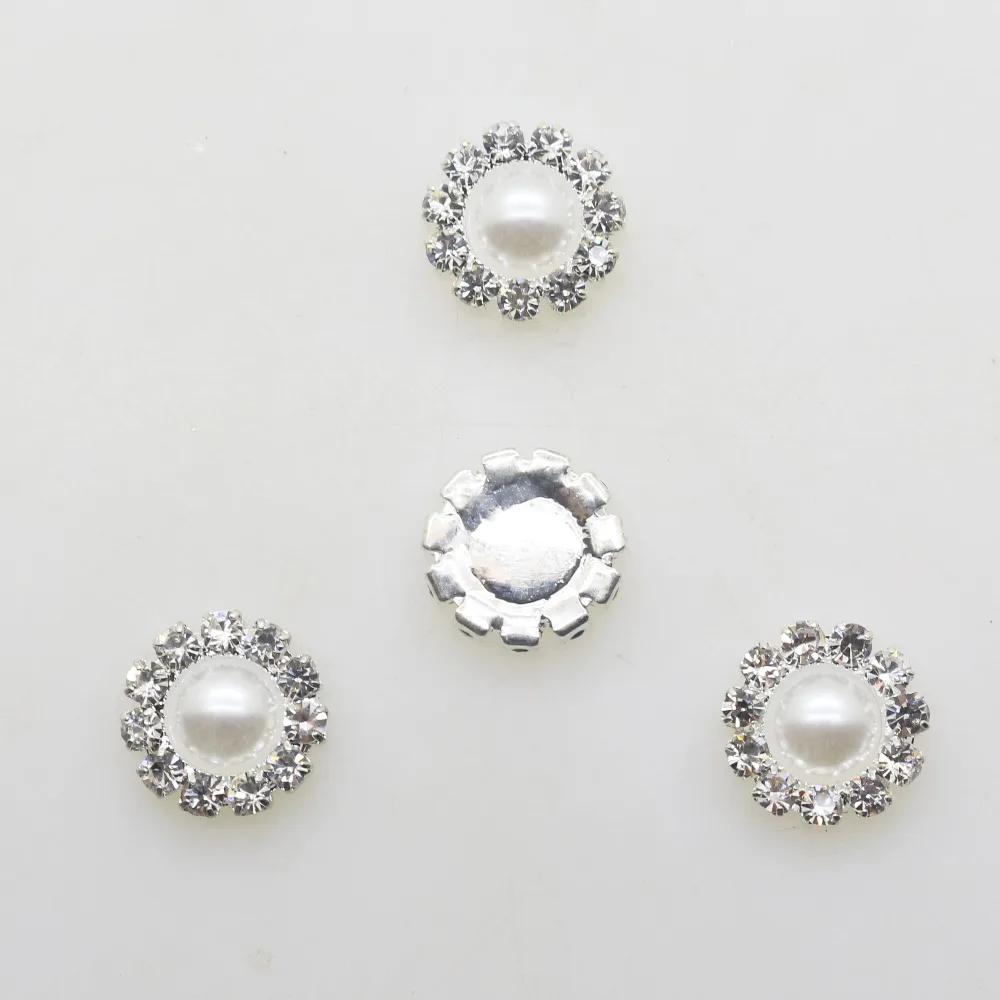 

Low Price Full Size 100pcs/lot Flatback Buttons Silver handwork Button Accessories Wedding Decor Mix Color Free Shipping