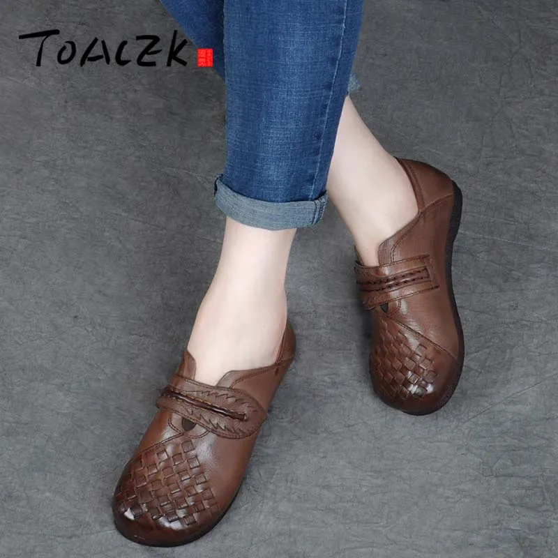 Новая Осенняя обувь из мягкой кожи с тканевой подошвой в национальном стиле