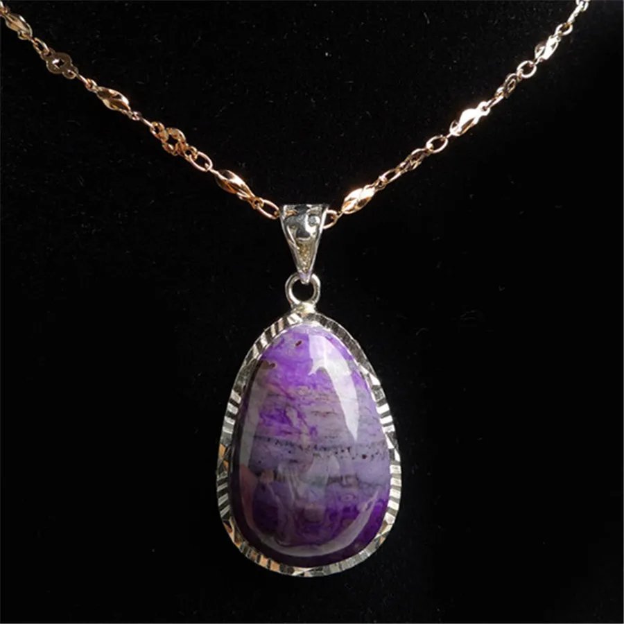 

Fashion Necklace Silver Plated Pendant Genuine South African Purple Sugilite Waterdrop Charm Natural Stone Pendant 27x18x8 mm