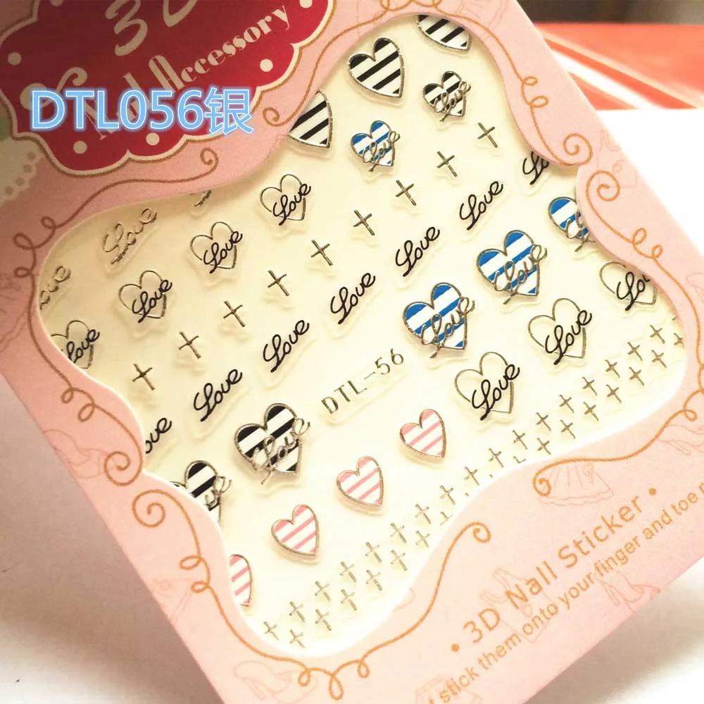 DTL056silver 30 стилей! 1 лист, Модный 3D серебряный лак для ногтей, черные клеевые наклейки, декоративные дизайнерские наклейки для ногтей, красивые наклейки для ногтей - Цвет: DTL056silver