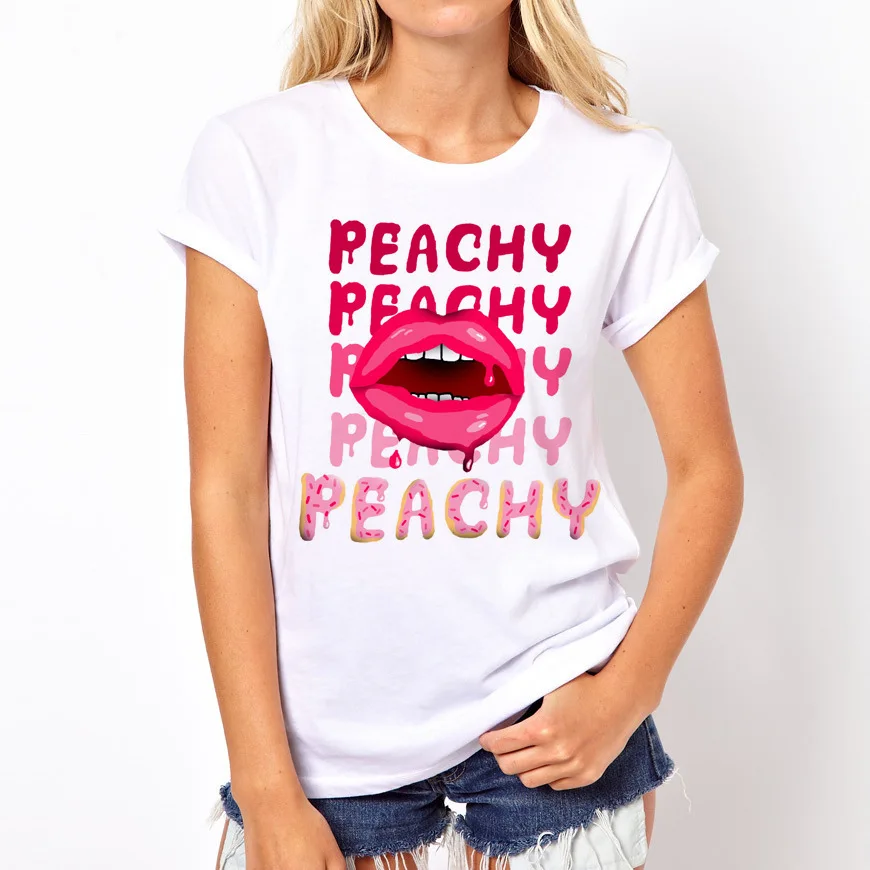 2019 Женская футболка белая Свободная с коротким рукавом принтом Европа и США