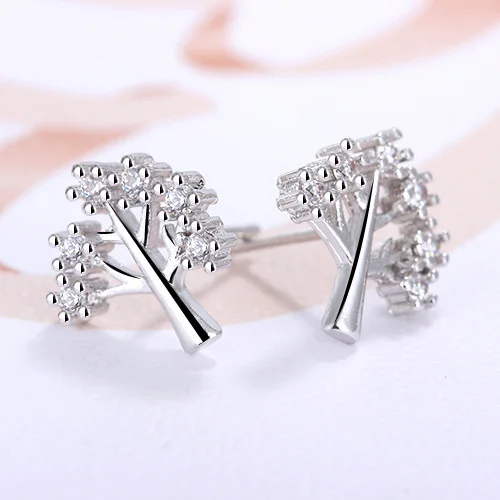 sereqi New Arrival!!! Focus Fashion Fine Excellent Jewelry Silver Color Crystal Zircon Wishing Tree Gift Stud Earrings For Women | Украшения