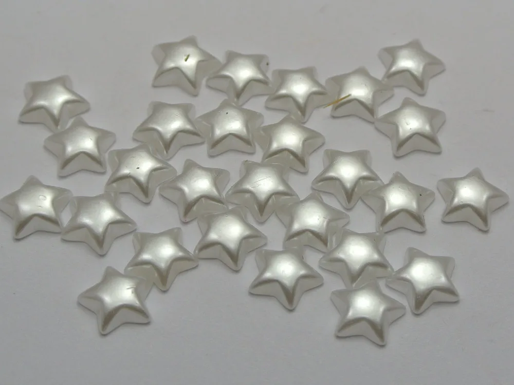 

200 Pure White Acrylic Half Pearl Star Flatback Beads 10mm No Hole