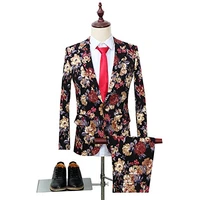 costume homme mens suit notched lapel sport coat floral one button slim fit tweed prom suit groom tuxedo 2pcs terno masculino