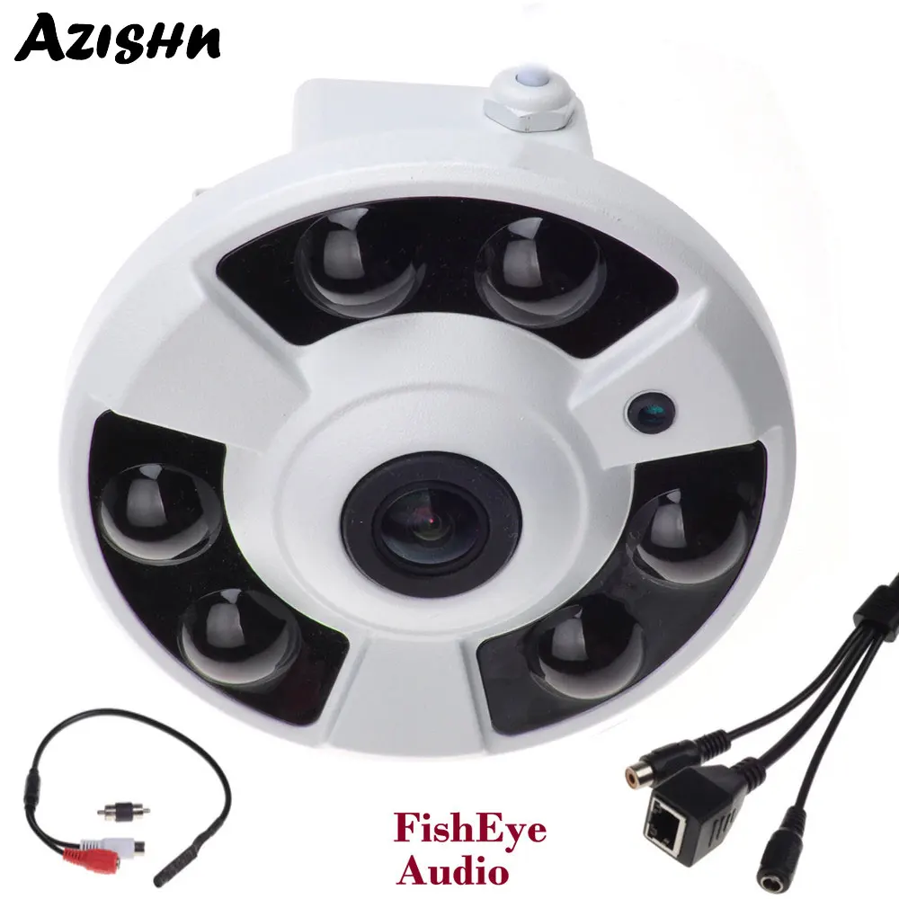 AZISHN 1080P 360 градусов панорамная IP камера Аудио рыбий глаз ONVIF 5MP 1 7 мм HD объектив CCTV 6