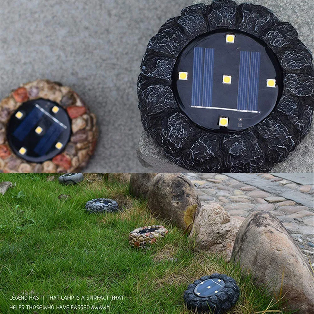 

4Pcs/lot 5 LED Solar Power Buried Light Simulated stone lamp Outdoor PathWay Garden Decking Underground Floor Light Lawn Lamp