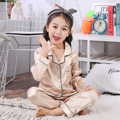 Шелковый пижамный комплект для детей брюки с длинными рукавами модный детский