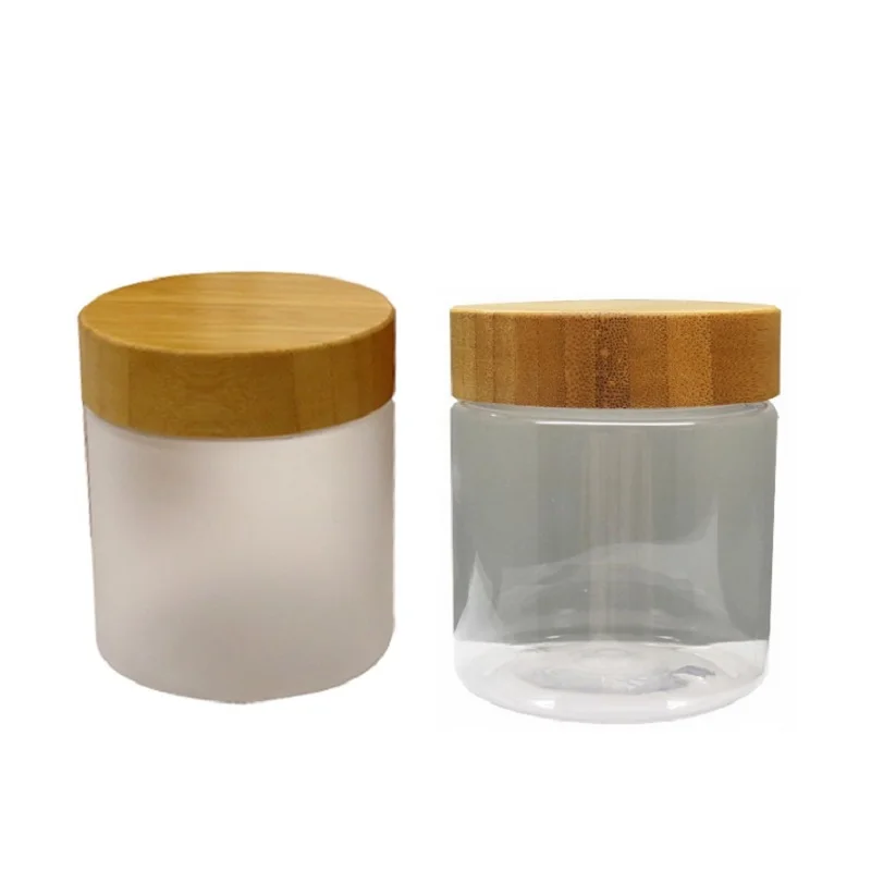 

50PCS 250g 250ml PET Cream Bottle Jars with Bamboo Lid Clear Plastic Cosmetic Container Candy Jars Bamboo Cap Matt Frosted Jar