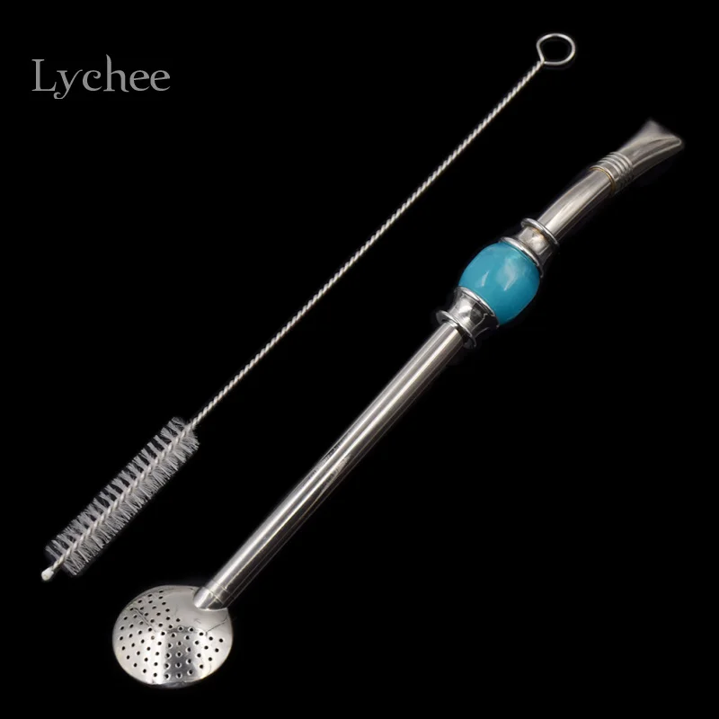 Lychee нержавеющая сталь Yerba mate бомбилья из тыквы для чая питьевой соломы съемный фильтр ложка щетка для очистки питьевой аксессуары - Цвет: 1