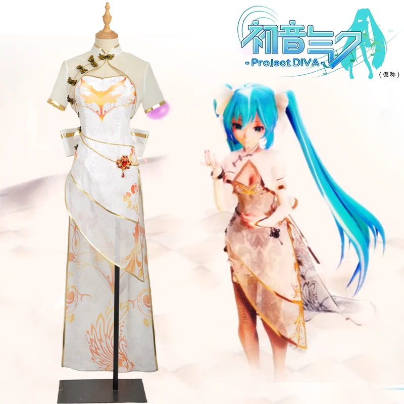 Vocaloid Miku Косплей костюмы Высокие Низкие Асимметричные Канарские Чонсам модная