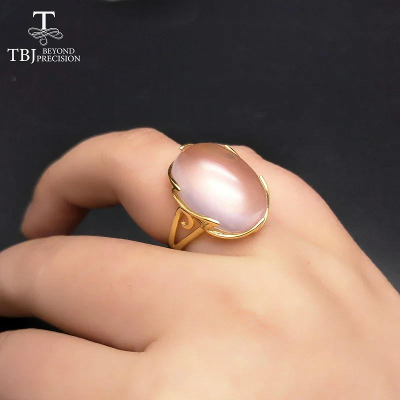 Tbj большой коктейль кольцо для вечерние 21ct овальным вырезом розовый кварц