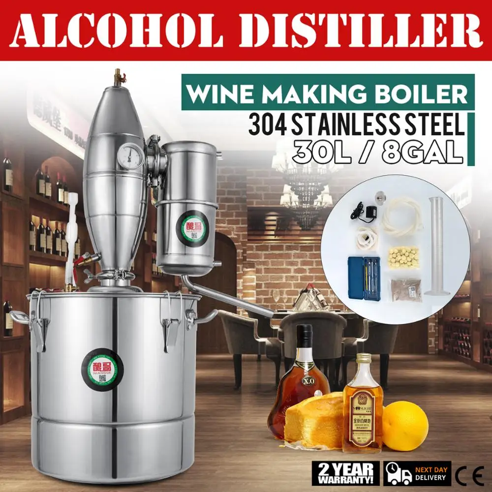 Stainless Steel Alcohol Distiller Home Brew Kit Moonshine Wine Making Boiler 30L