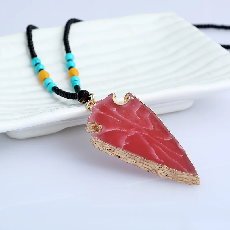 Fashion ethnic bead Necklace Irregular Crystal Natural Stone Pendant Sweater Chain for women |