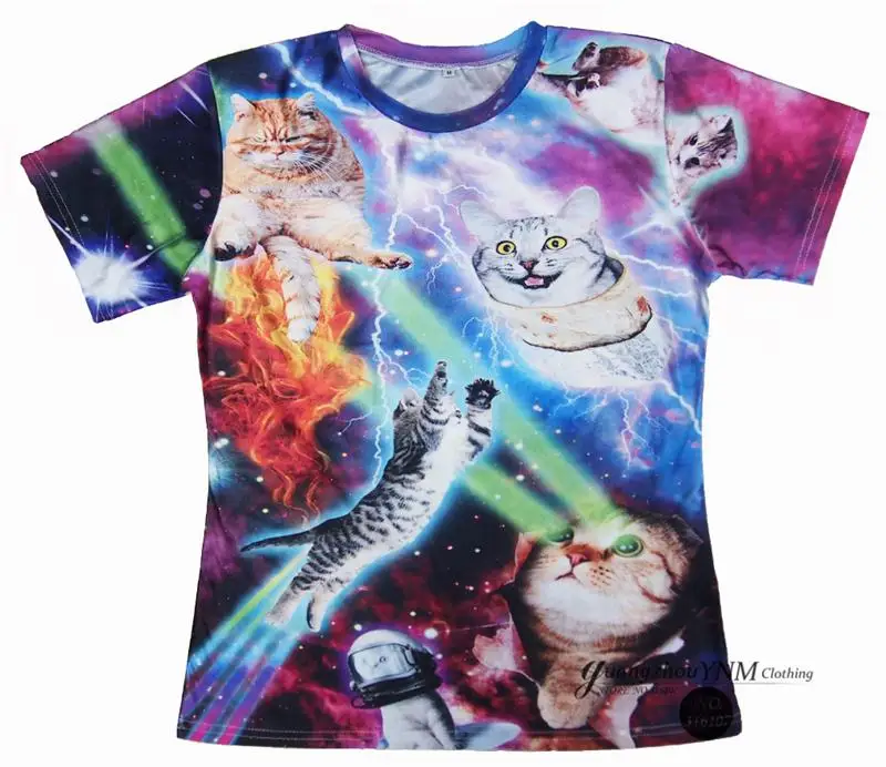 Футболка Лазерная с котами и 3D принтом топ астронавта кошки играющей молнией