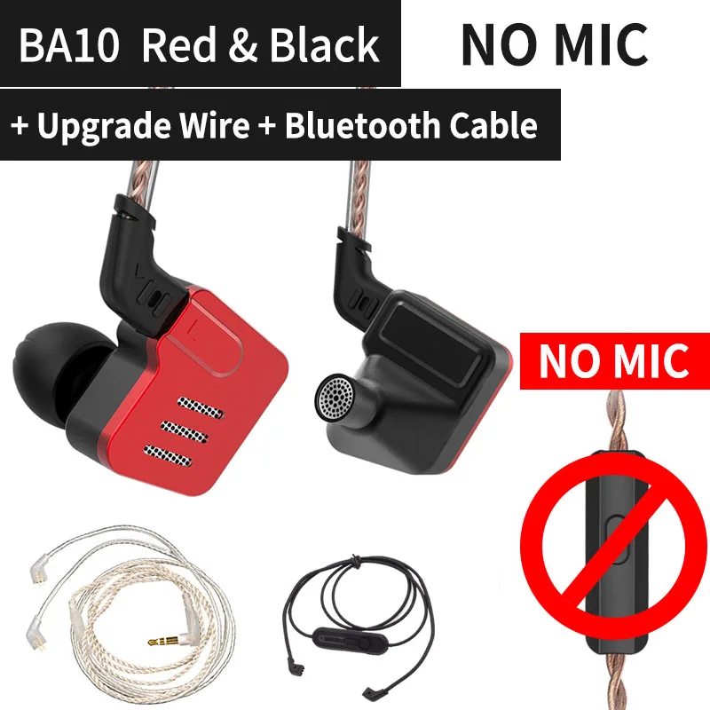 KZ BA10 гарнитура с сбалансированным арматурным драйвером 5BA HIFI бас наушники в ухо монитор наушники Спортивная гарнитура шум KZ AS10 ZS10 ZS6 - Цвет: Black-NO-Silver-BT