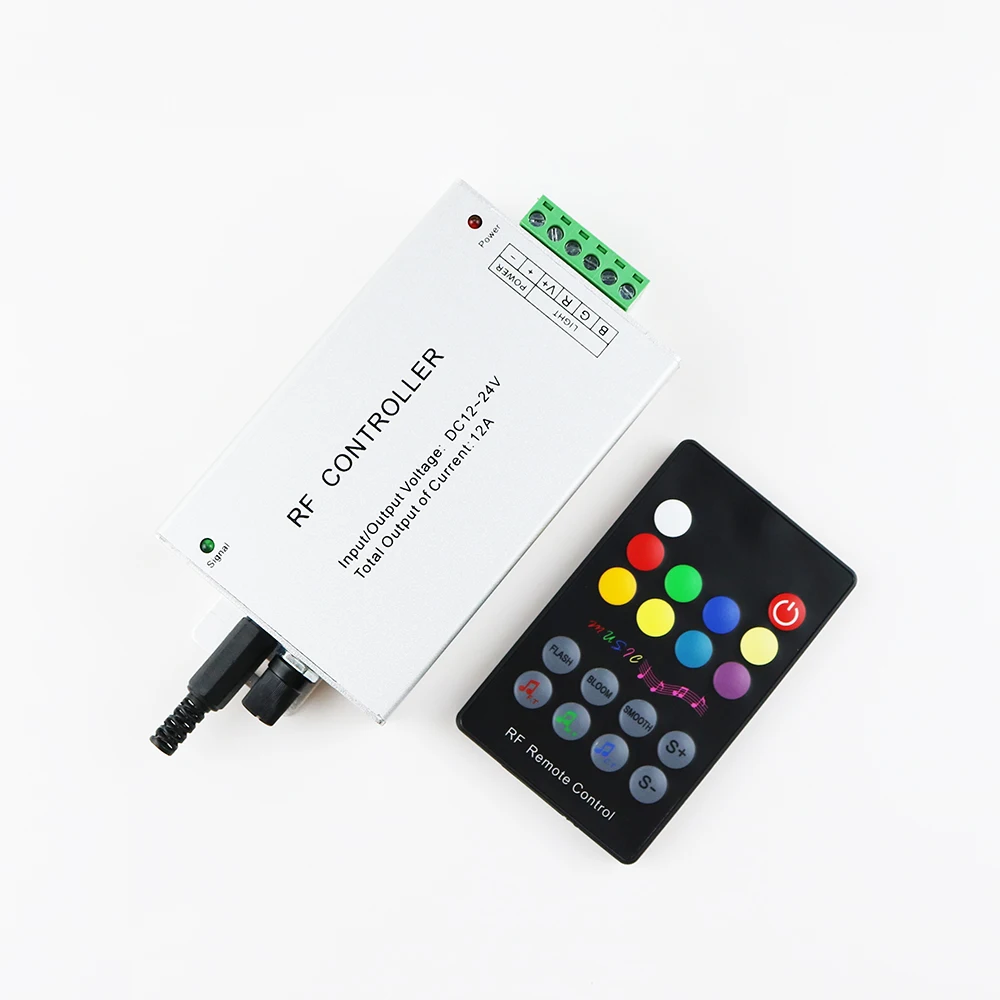 

RGB Led Music Controller 18 Key DC12V 24V Audio Sound 3 Channel*4A 12A RF 433.92mhz Wireless Remote to Control Strip Light 1PCS