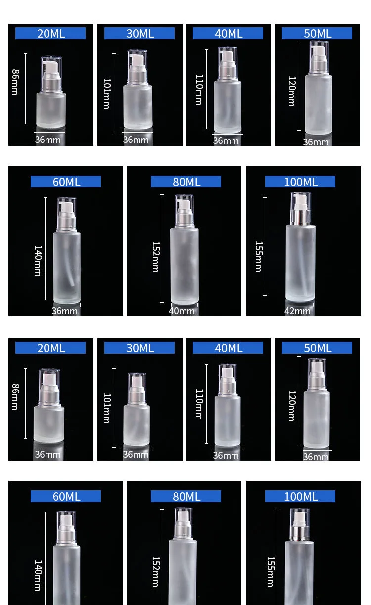 50 шт 20g 30g 50g пустой Матирующий крем маска jar 40 мл 60ml80ml стекло бутыль спиртового лосьона насос распылителя духов косметическая упаковка