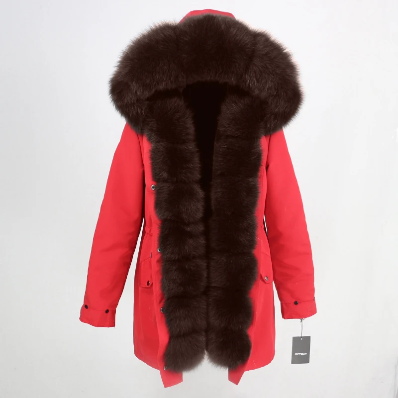 Женское пальто с натуральным мехом OFTBUY, чёрная куртка с воротником из натурального лисьего меха, водонепроницаемая длинная парка, теплая уличная верхняя одежда со съемным мехом для зимы