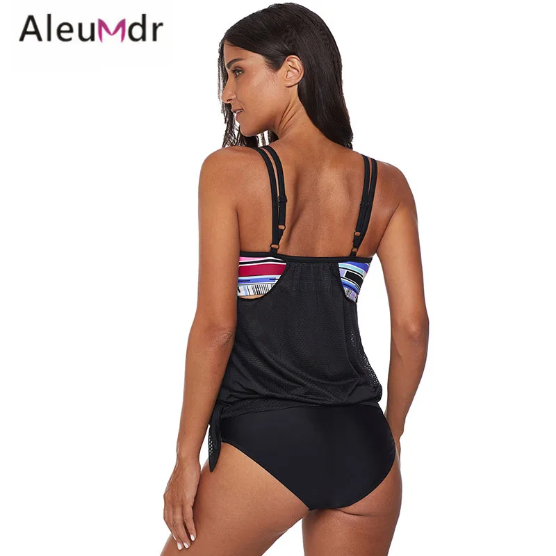 Aleumdr 2019 New Tankinis Women Black Layered Tankini Top with Brief Swimsuit Summer two piece Swimwear bathing suit LC411019 | Спорт и