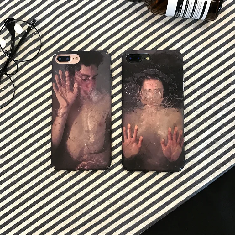 Retro Abstract Art Underwater Boy&ampGirl Couple Phone Case For iPhone 6 Puls 6S 7 8 X XS Cases Matte Hard Plastic Covers |