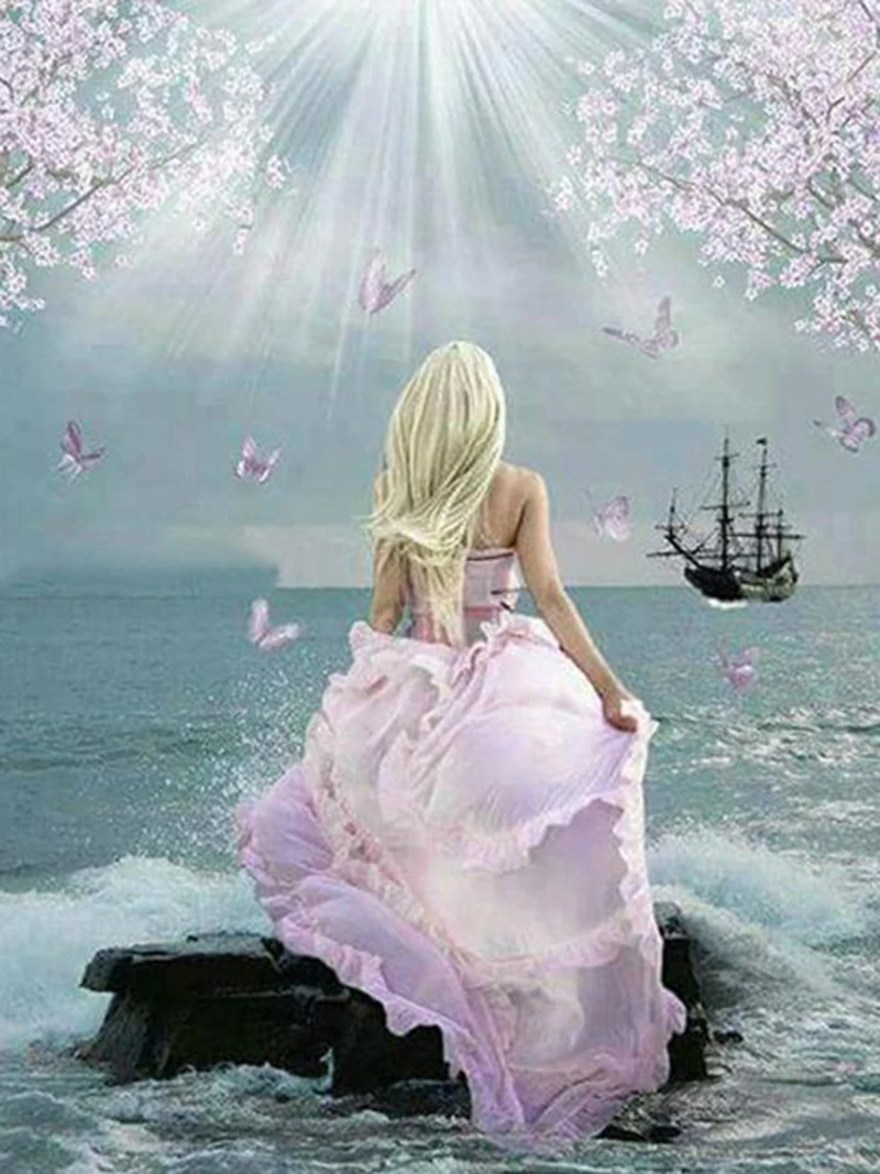 Алмазная живопись 5d сделай сам украшения для дома розовое платье красота полная