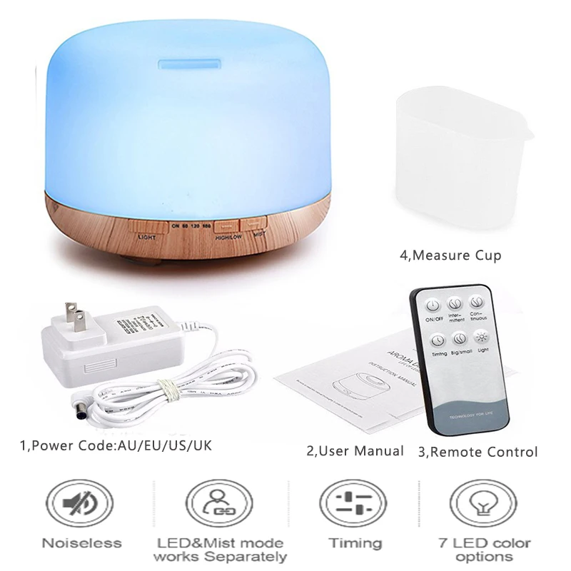 550ML Remote Control Aromatherapy Essential Oil Aroma Diffuser With Wood Grain Ultrassonic Air Humidifier | Бытовая техника