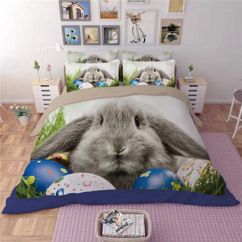 Комплект постельного белья из 3 предметов с 3D-принтом кролика | Дом и сад