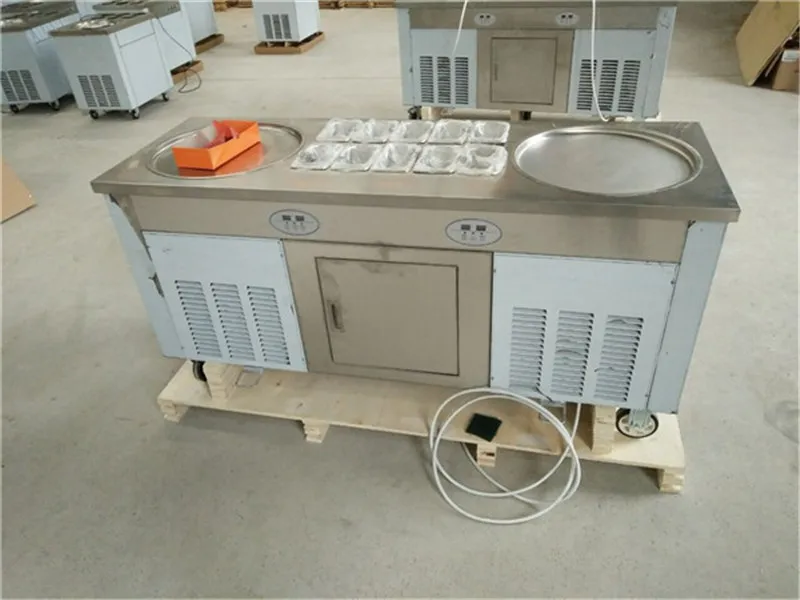 Free extra shovel R410a Commercial double pan fry ice cream machine making rolls fried price | Бытовая техника