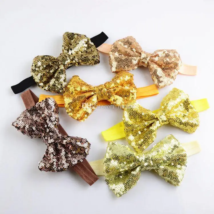 4 дюйма бантик для волос с пайетками повязка на голову Детская бантом блестками