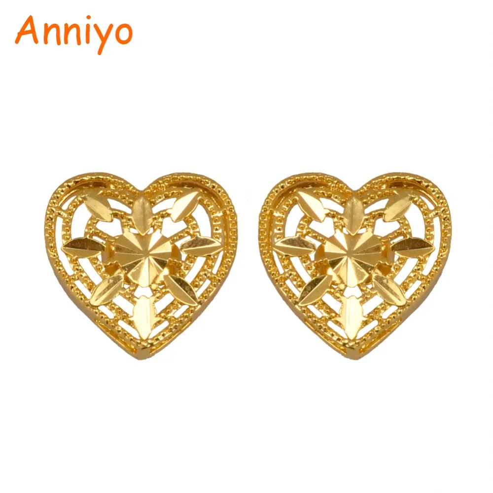 Anniyo/сердце серьги гвоздики для женщин/школьная Золотые шорты девочек с Цвет на