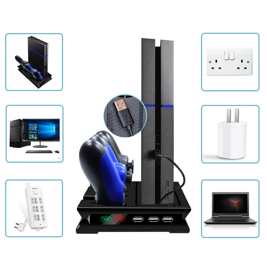 Зарядка через USB Порты двойной вентилятор охлаждения для PS4 тонкий геймпад