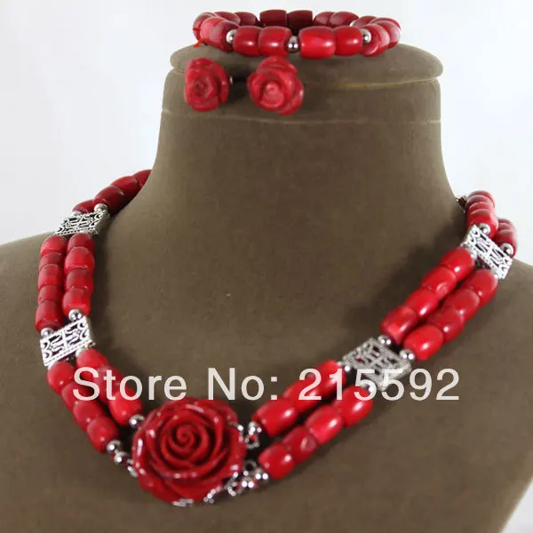 Beautiful Rose African Costume Coral Beads Jewelry Set Red Bridesmaid Free Shpping CJ052 | Украшения и аксессуары