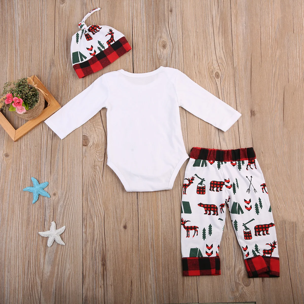 Little Man Long Sleeve Romper New 2017 Newborn Baby Boys Christmas Outfits ClothesRural map Animal Tree Pants Set |