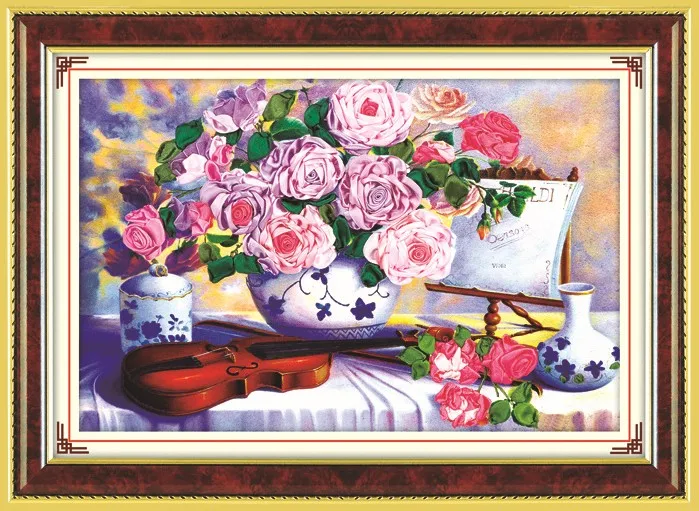 3D Роза цветок ваза лента вышивка картина маслом набор искусства рукоделие