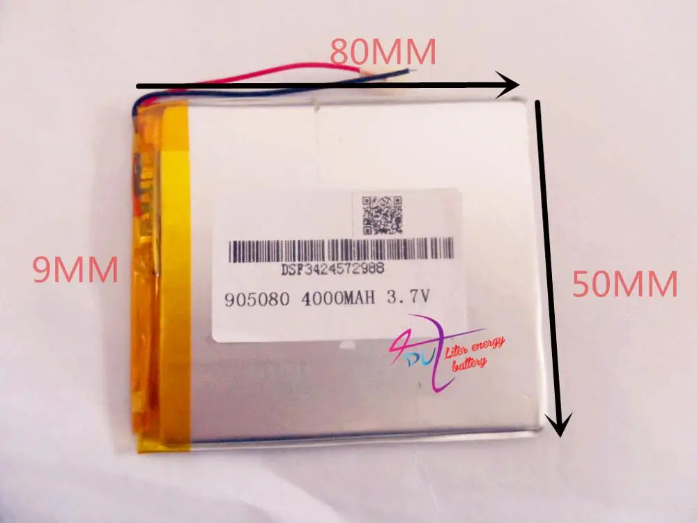 

best battery brand Size 905080 3.7V 4000mah Lithium polymer Battery with Protection Board For PDA Tablet PCs Digital Products Fr