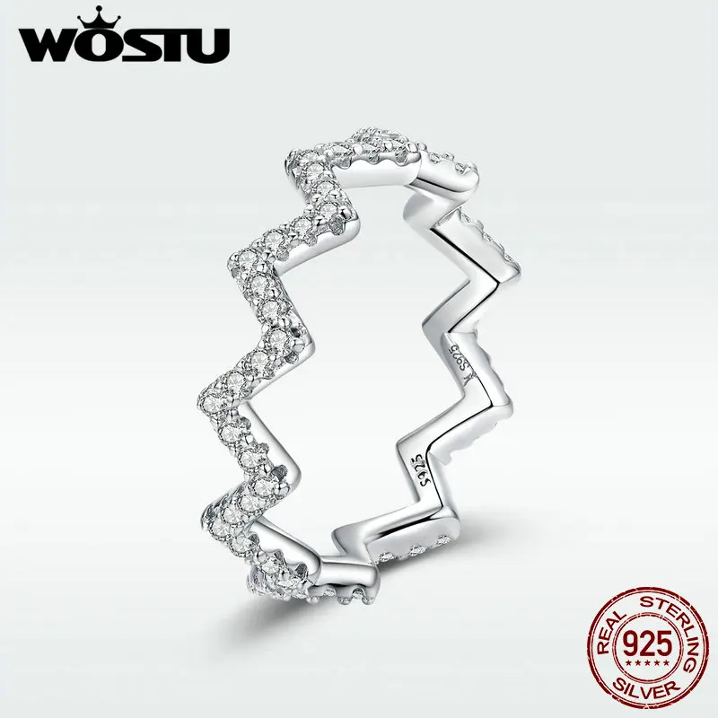WOSTU, классическое, 925 пробы, серебряное, геометрическое, волнистое кольцо, циркон, принцесса, серебряное кольцо на палец для женщин, вечерние, свадебные ювелирные изделия FIR480