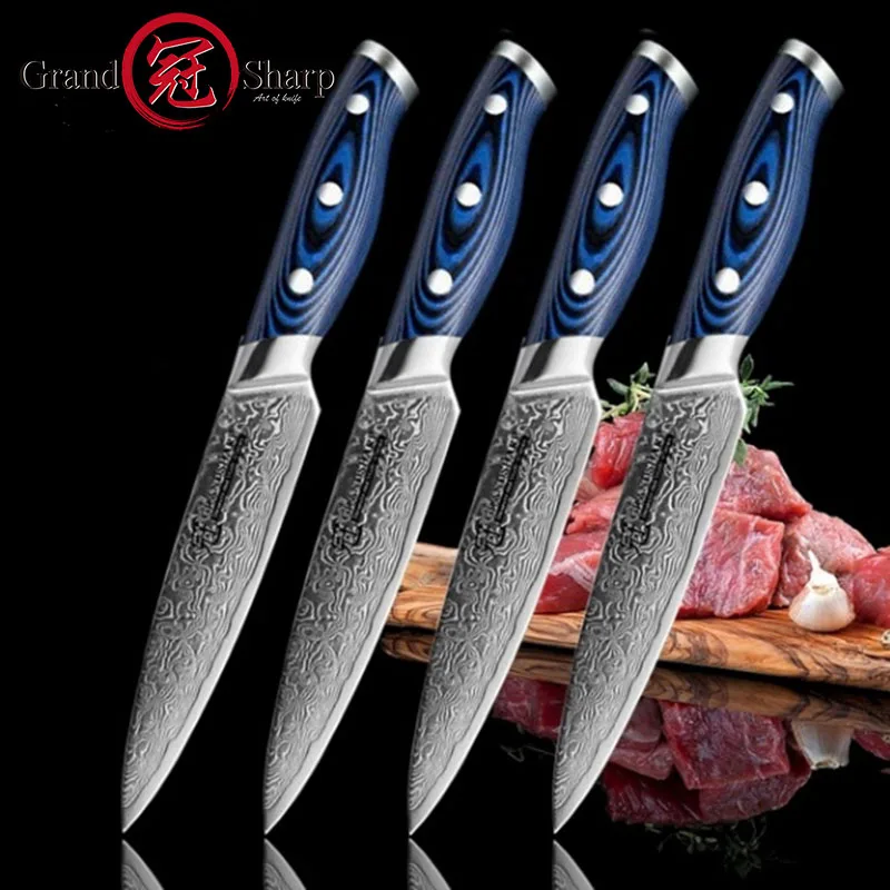 4 pcs utility knife Grandsharp Дамасские Ножи шеф-повара японские Дамасские кухонные ножи VG10 шеф-повара Santoku кухонные ножи с ручкой G10 - Цвет: 4 pcs utility knife