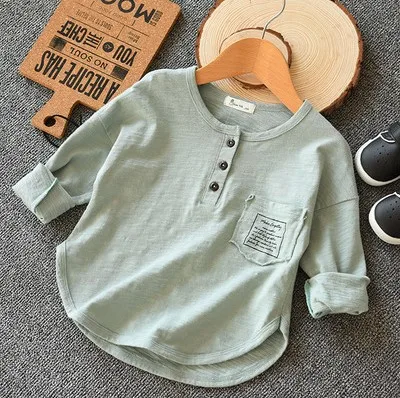grey blue Детская футболка; Новинка года; мягкая футболка из бамбукового хлопка для мальчиков; Свободная Повседневная футболка с длинными рукавами для девочек; RT524 - Цвет: grey blue
