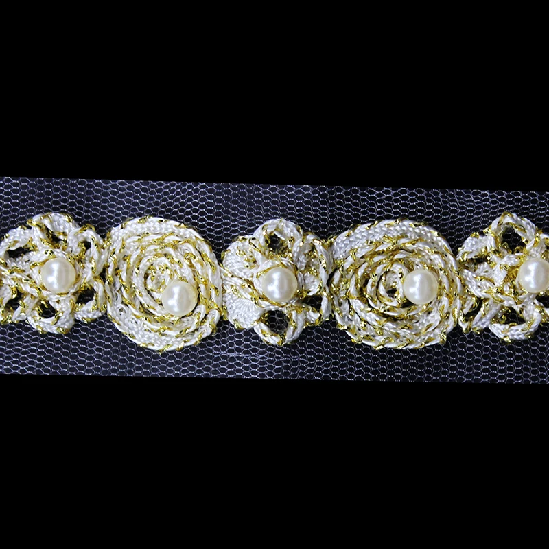 13 ярдов бусины из бисера белые золотые жемчужины отделка тюль кружевная ткань