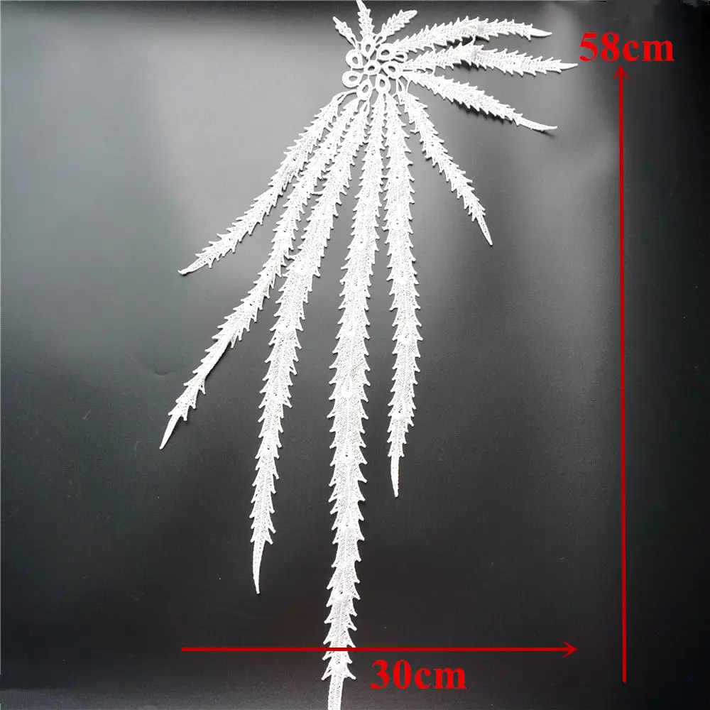 Белая ткань с кисточками и листьями аппликация Вышитое свадебное платье отделка