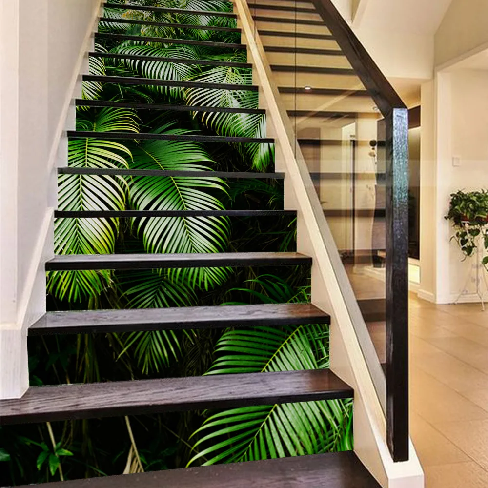 Фото 2018 новые 3D тропические Пальмовые Листья DIY наклейки для лестниц гостиной
