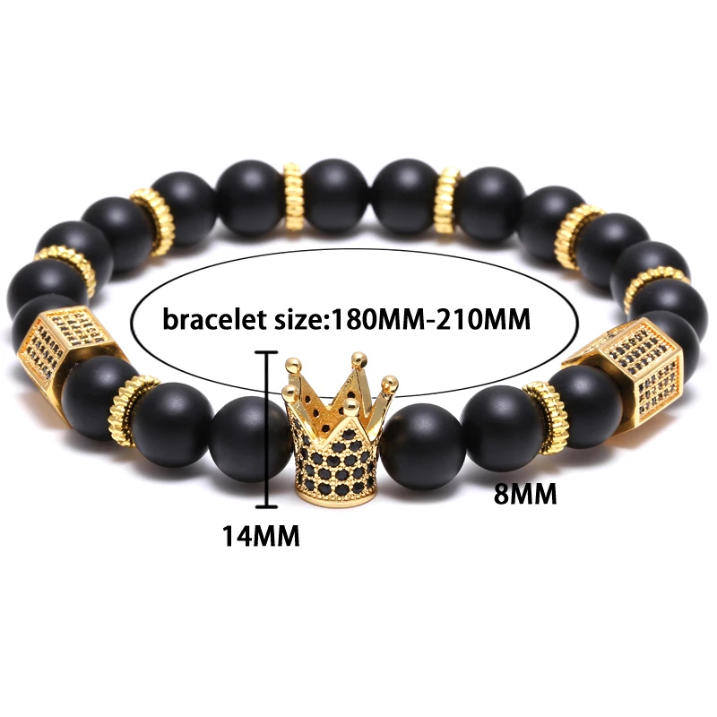 Роскошный браслет Pave Black CZ Zirconia Gold King браслет с шармом с короной мужской браслет с камнем из бисера на День святого Валентина мужские ювелирные изделия ручной работы