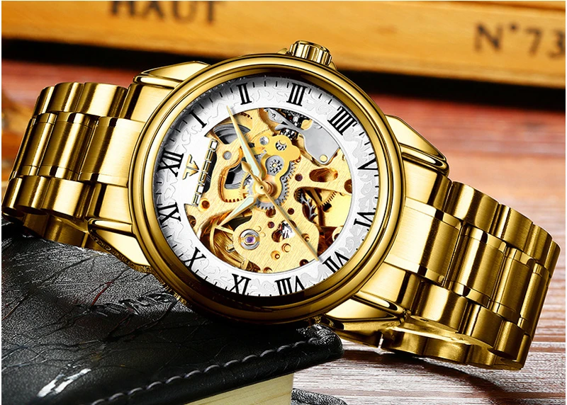 Для мужчин Часы автоматические механические часы мужской Tourbillon часы золотые модные часы Скелет лучшие брендовые наручные часы Relogio Masculino