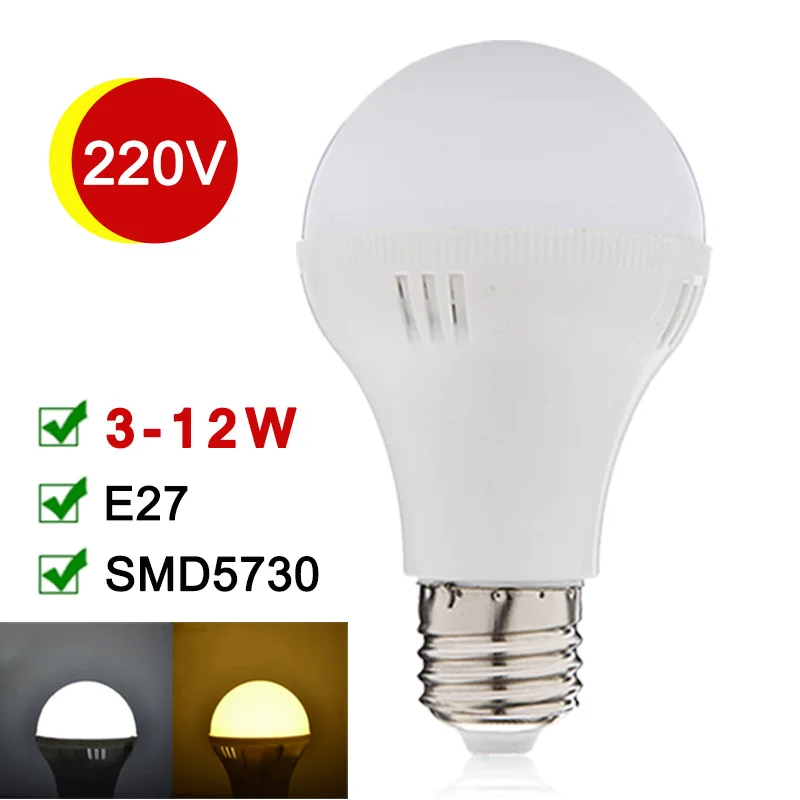 

New Arrival E27 LED Lamp 220V LED Bulb 3W 5W 7W 9W 12W SMD5730 Super Bright Bombillas Luz Warm White/Cold White D3-D12