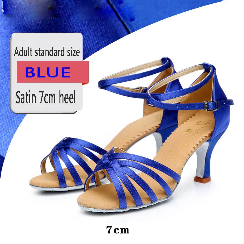 Women Latin Dance Shoes Mid Heel Cowhide Soft Bottom Black Satin Sports Shoe Latin Indoor Dedicated Factory Cheap Wholesale Hot