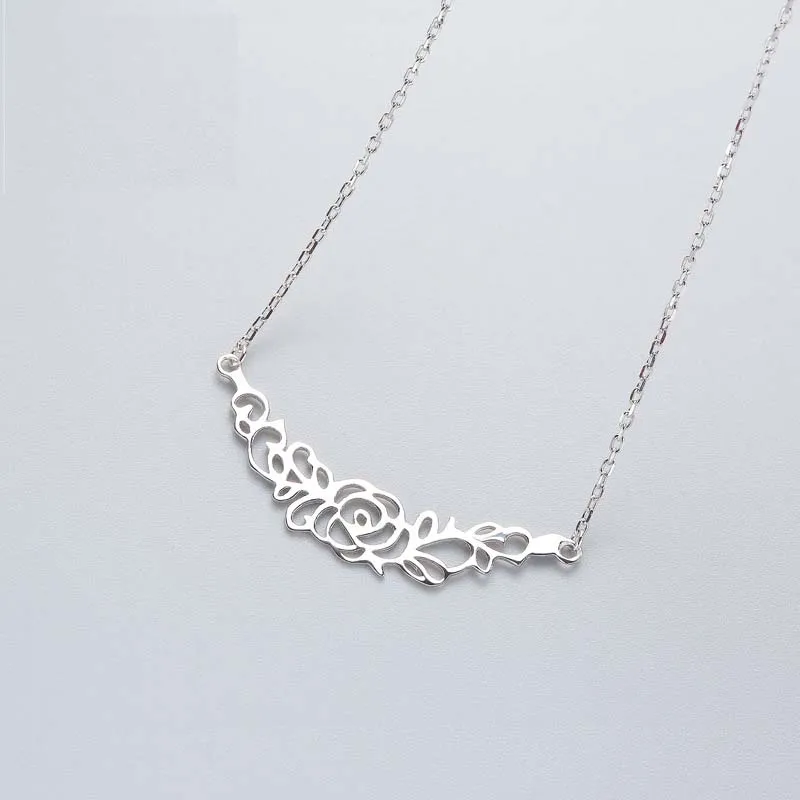 

Fashion rose flower 925 Sterling Silver pendants necklace For Women Rhodium plated silver choker jewelry necklaces for girls