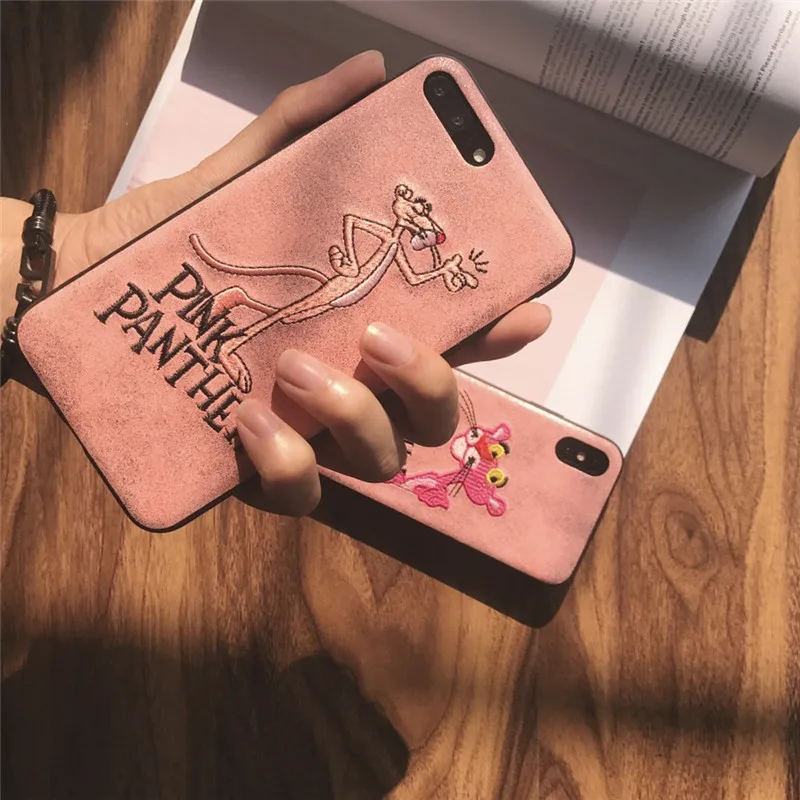 Для iPhone X Фирменная Новинка Мода Вышивка Розовая пантера чехол для Apple 8 Plus 6 6S 7