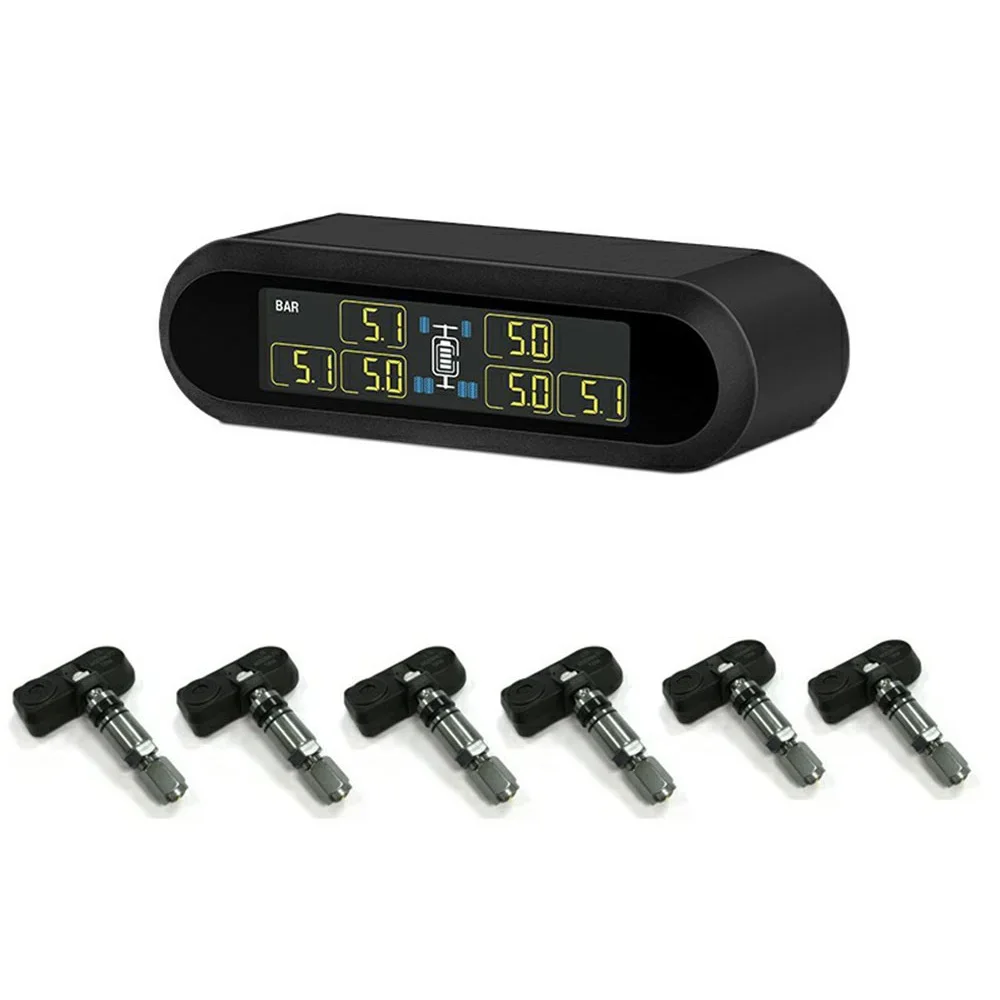 

Car TPMS Solar Power Tire Pressure Monitoring Alarm System Wireless Real-Time LCD Displays 6 Internal Sensor Temperature Warning
