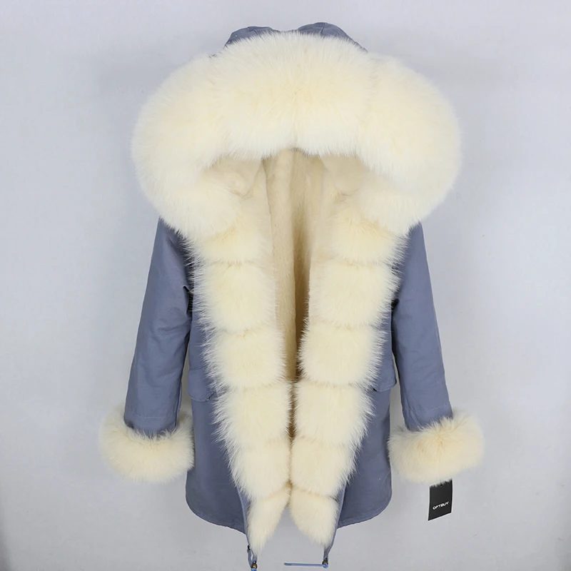 OFTBUY новая зимняя куртка для женщин, пальто из натурального меха, Воротник из натурального Лисьего меха, длинная парка, Большая Меховая верхняя одежда, съемная уличная одежда
