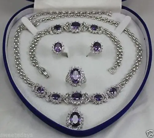Красивые женские ювелирные изделия аметист ожерелье браслет кольцо серьги набор